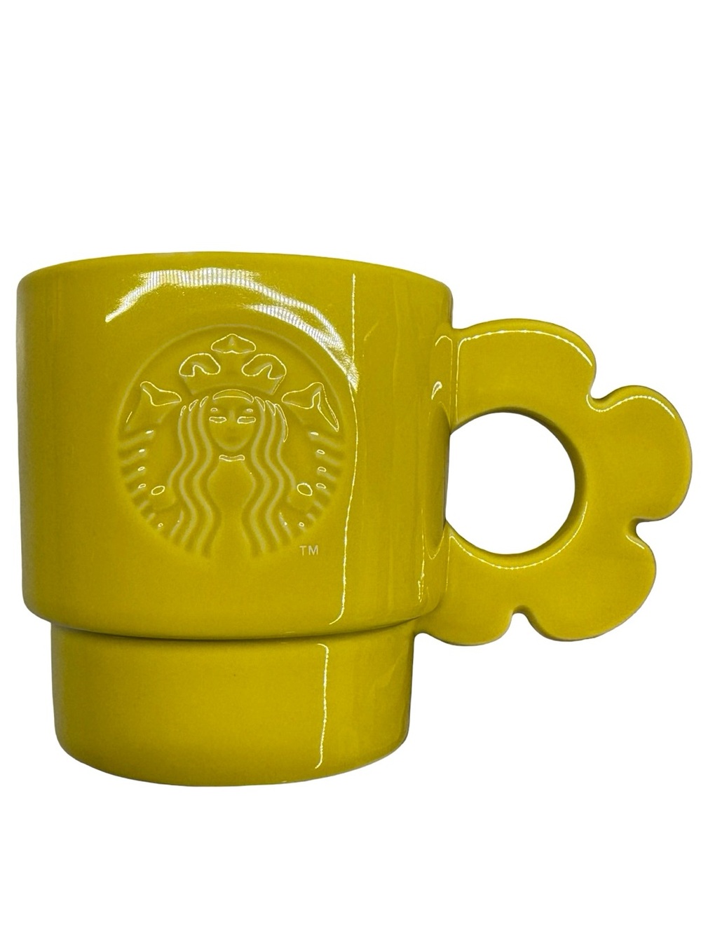 Starbucks Korea Sunshine Mug 12oz Yellow Petal Handle Embossed Siren Logo Rare